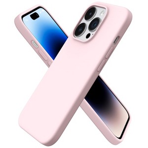 BONGEEKCompatible with iPhone 14 Pro Case 6.1, Slim Liquid Silicone 3 Layers Full Covered Soft Gel Rubber Phone Case Protective -Chalk Pink - 1 of 4