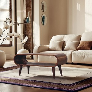 GDFStudio Ferguson Nordic Style 35.5" Mango Wood Curved Coffee Table - 1 of 4