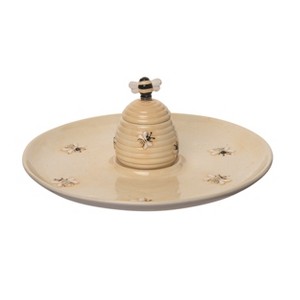 Transpac Dolomite 12.25 in. Brown Beehive Chip and Dip with Spreader Set of 3 - 1 of 2