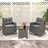 Tangkula Set of 3 Wicker Rocking Set Patio w/ Tempered Glass Table & Soft Cushions - 2 of 4