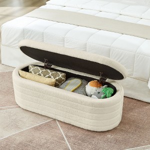 NicBex Oval Teddy Fabric Storage Ottoman Bench,Upholstered Storage Ottoman with Safety Hinge,Modern Storage Bench for Living Room,Bedroom - 1 of 4