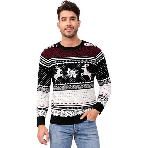 Family Christmas Sweater Crew Neck Reindeer Snowflakes Knitted Pullover for Women/Men/Kids - 1 of 4