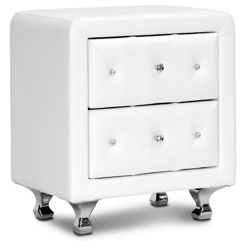 Stella Crystal Tufted Upholstered Modern Nightstand White