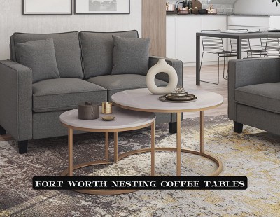 Forth Worth Light Brown Wood & Metal Nesting Coffee Table Set
