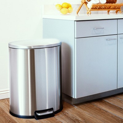 Fingerprint Resistant Stainless Steel Step-On Trash Can with Soft Close Lid