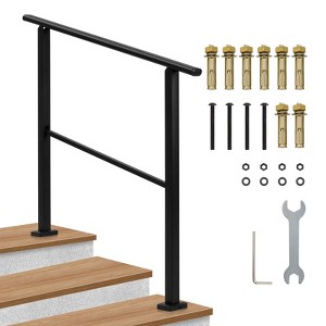 Handrails for Outside Stairs, Metal Stair Railing with Installation Kit Fits 3 to 5 Steps, Exterior Hand Rails for Seniors,Porch & Deck - 1 of 4