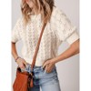 Women's Short Sleeve Round Neck Pullover Sweater - Breathable Open Knit Casual Top - 3 of 4
