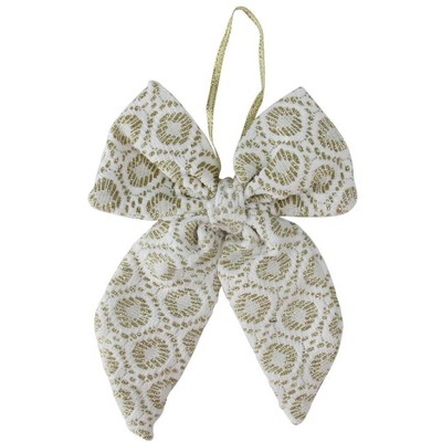 Northlight 5.75" White and Gold Small Double Loop Bow Christmas Decor