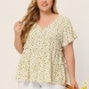 Agnes Orinda Women's Plus Size Boho Ditsy Floral V Neck Ruffle Tiered Pleated Babydoll Blouses - 2 of 4