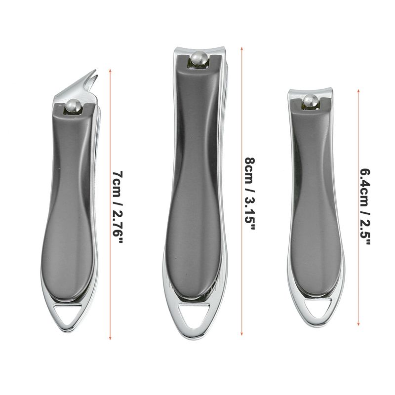 Unique Bargains Nail Clippers Set Fingernail Toenail Cutter Clippers with Nail File Stainless Steel Gray 3 Pcs, 2 of 4