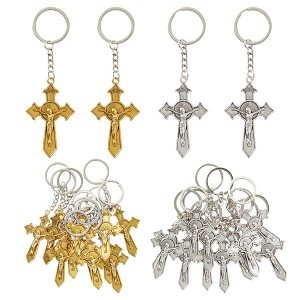 Juvale 24-Pack Cross Keychains, Religious Key Holders for First Communion, Easter, Baptism, Funeral Favors, Silver, Gold, 3.6” - 1 of 4