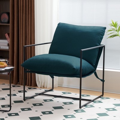 Beautyolove Modern Blue Upholstered Sling Accent Chair Armchair with Metal Frame