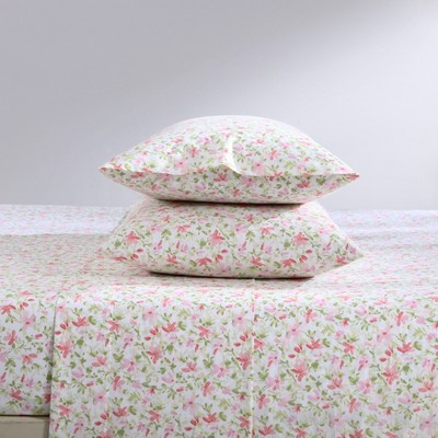 Norella Pink Twin Cotton Percale Floral Sheet Set