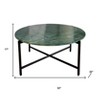 HomeRoots 32" Green and Charcoal Genuine Marble Round Coffee Table - 3 of 4