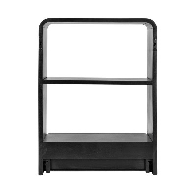 Black Mango Wood Floating Wall Shelf with Drawer, 18" x 24"
