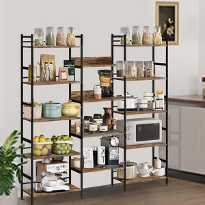 Bookshelf 5 Tier, Triple Wide Industrial Large Bookcase - 5 Open Display Shelves, Tall Rustic for Bedroom, Office - 1 of 4