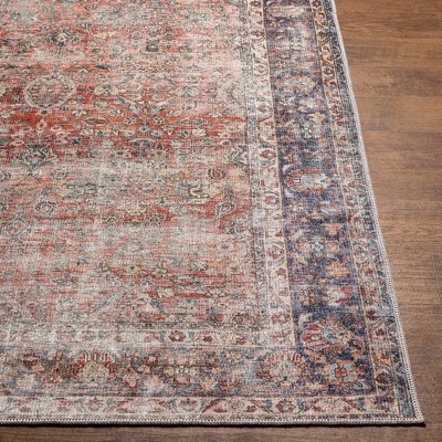 Kemer Red and Gray Washable Flat Woven Synthetic Rug