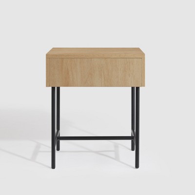 Modern Coastal Oak and Black Fluted Drawer Side Table