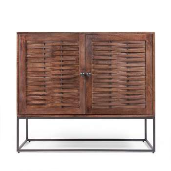 Punjab Handcrafted Boho Mango Wood 2 Door Sideboard French Gray/Antique Bronze - Christopher Knight Home