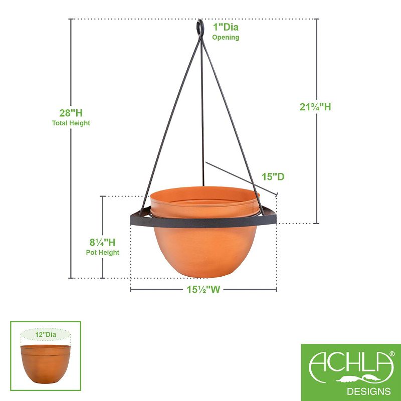 Achla Designs 28&#34; Lina Wrought Iron Hanging Planter with Pot Orange, 2 of 3