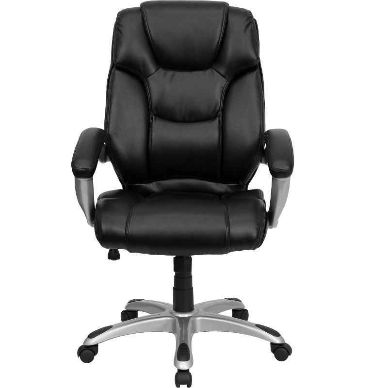 Emma and Oliver High Back Black LeatherSoft Layered Swivel Ergonomic Office Chair, Nylon Base, 4 of 5