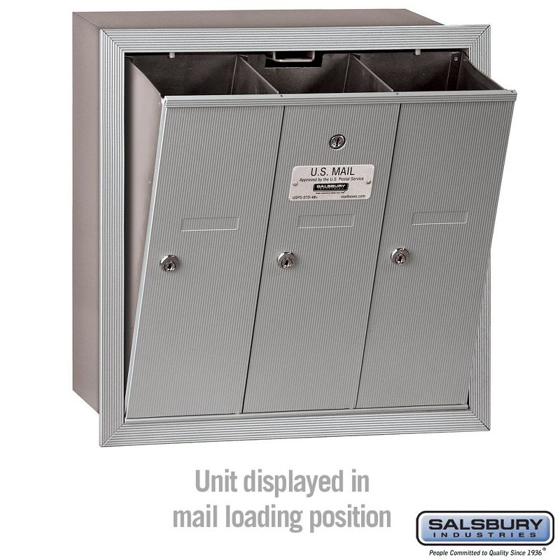 Salsbury Industries Vertical Mailbox - 3 Doors - Aluminum - Recessed Mounted - USPS Access, 3 of 6
