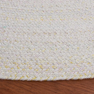 Ivory and Yellow Round Braided Reversible Wool Area Rug