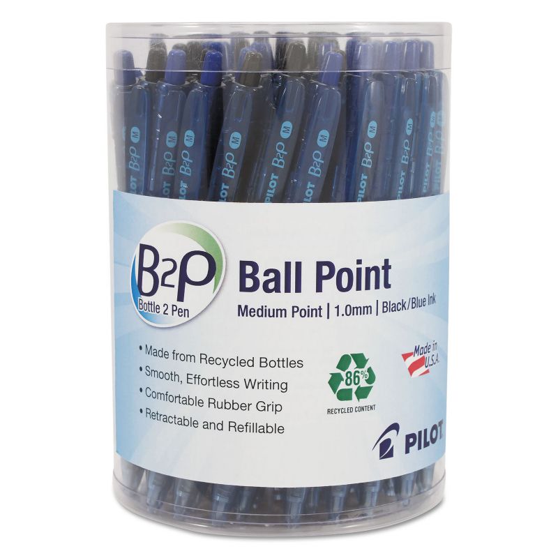 Pilot B2P Bottle-2-Pen Recycled Retractable Ball Point Pen Black/Blue 1 mm 36/Pack 57050, 1 of 3