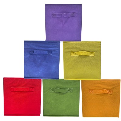 4E's Novelty 6 Packs 11 Inch Rainbow Color Storage Foldable Cube Bins, Colorful Storage Baskets