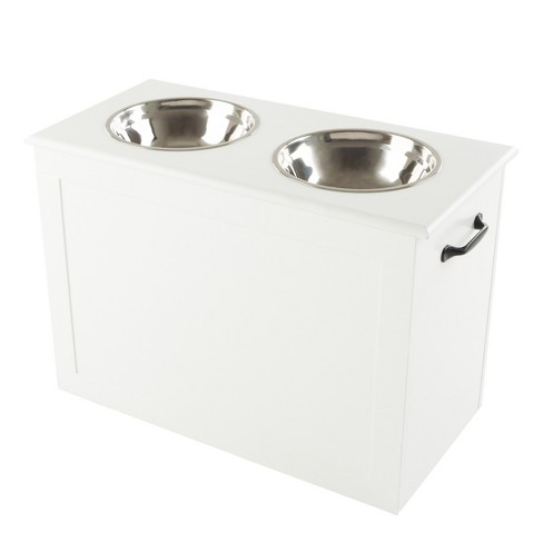 PawHut Large Elevated Dog Bowls with Storage Cabinet Containing Large 44L  Capacity, Raised Dog Bowl Stand Pet Food Bowl Dog Feeding Station, White