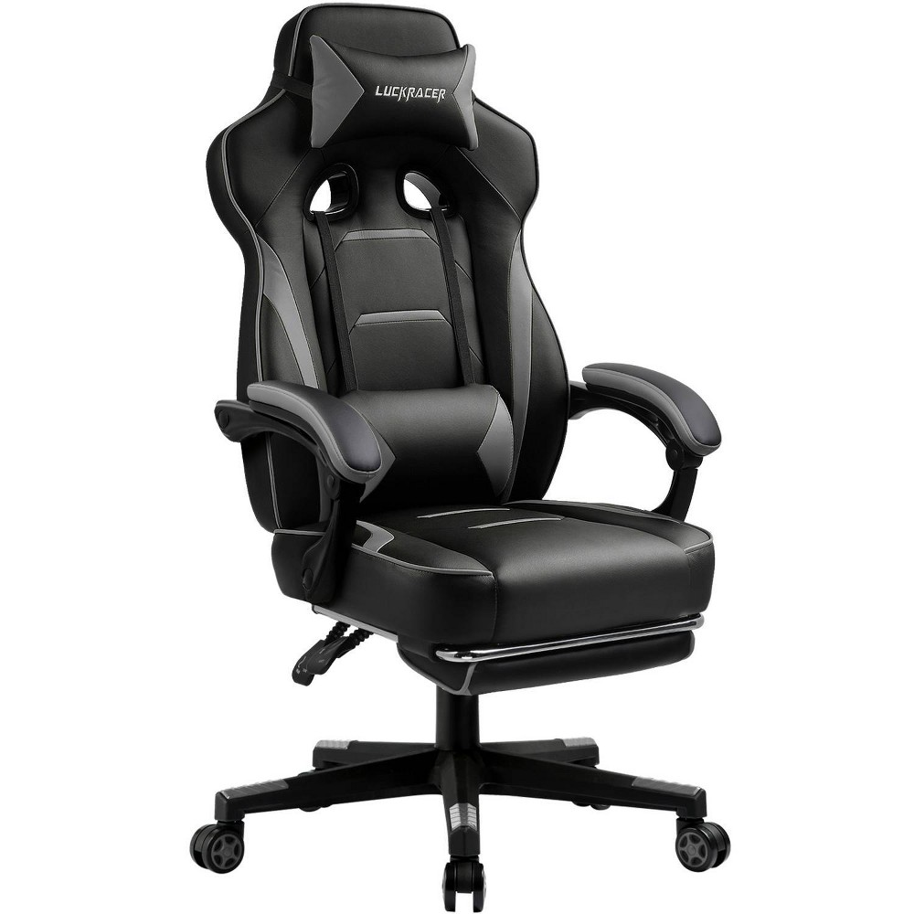 LUCKRACER Gaming Chair with Footrest High Back Computer Desk Chair Office Chair Gray