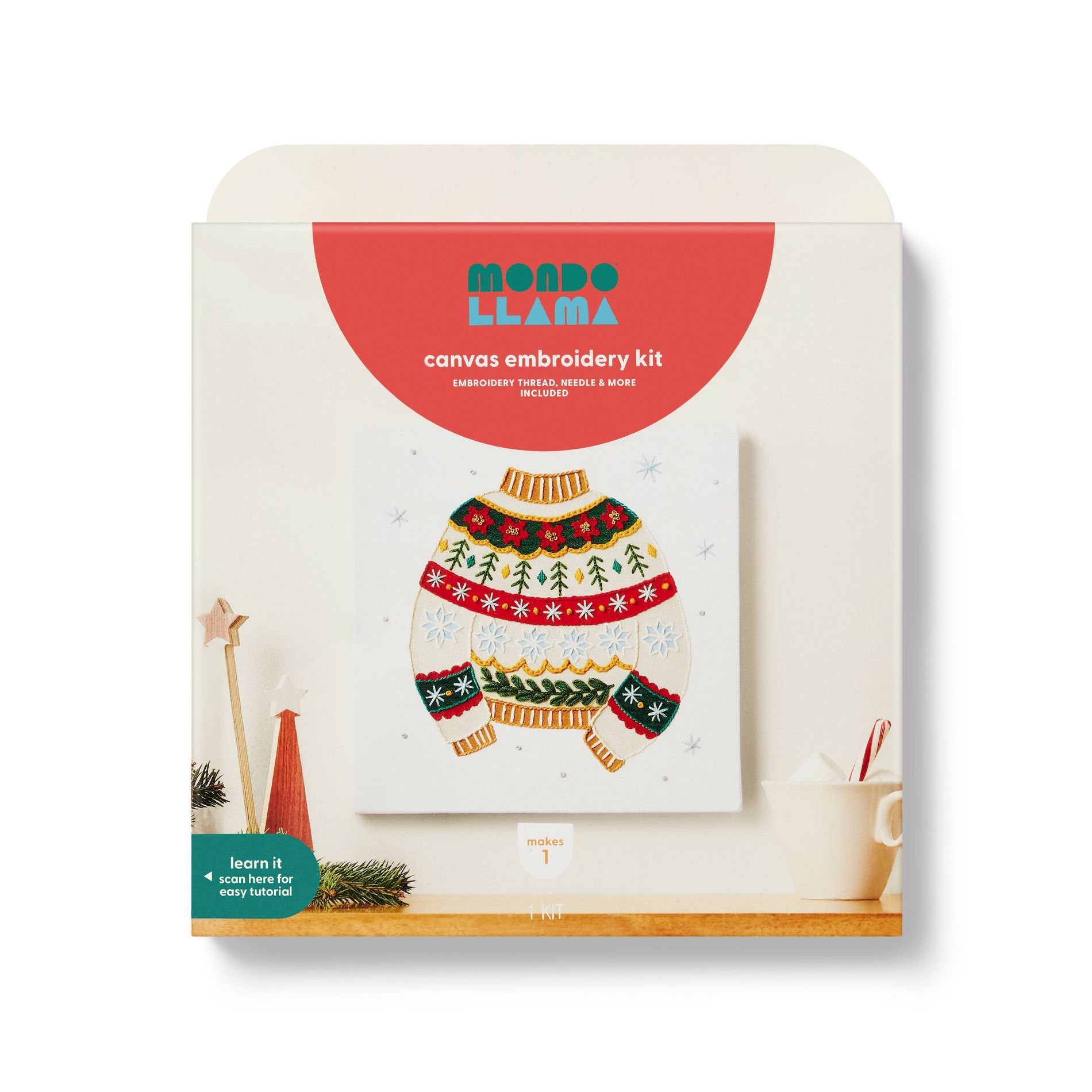 Christmas Craft Sweater Embroidery Canvas Kit - Mondo Llama™