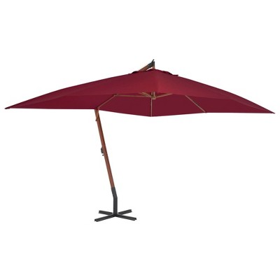 vidaXL Cantilever Umbrella with Wooden Pole 157.5 in.x118.1 in. Bordeaux Red