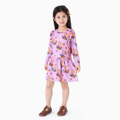 PATPAT Disney Princess Toddler GirlsAriel/Rapunzel 1pc Naia? Floral Ruffled Dress