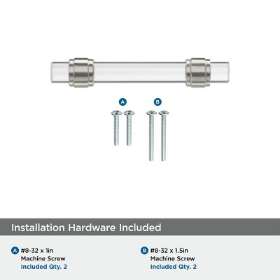 Clear and Satin Nickel 3" Modern Cabinet Pull
