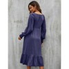 Coolmee Women Casual Smocked V Neck Lantern Long Sleeve Flowy Ruffled Maternity Midi Dress For Baby Shower Photoshoot - 3 of 4