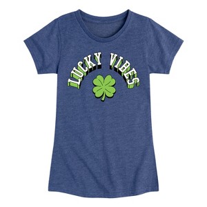 Girls' - Instant Message - St. Patrick's Day Lucky Vibes Fitted Short Sleeve Graphic T-Shirt - 1 of 4