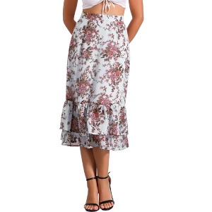 INSPIRE CHIC Women's Chiffon Elastic Waist Ruffle Tiered Flowy Midi Floral Printed Skirts - 1 of 4