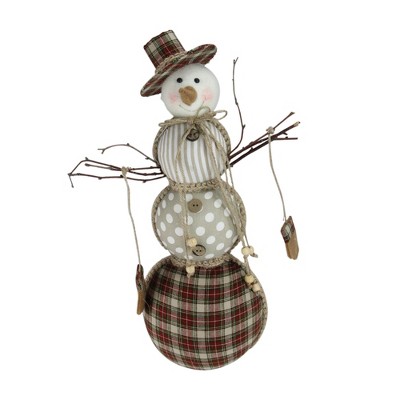 Northlight 15.75" Brown and White Plaid Snowman Christmas Decor