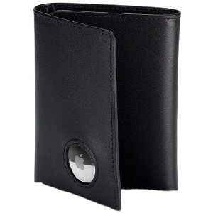 Men's Leather Trifold Wallet with Airtag Holder and RFID Blocking (Black) - 1 of 4