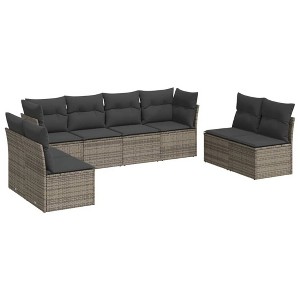 vidaXL 8 Piece Patio Sofa Set with Cushions Gray Poly Rattan - Without Table - 1 of 4