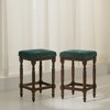 Dsvimoy Counter and Bar Stool Rustic Wooden Set of 2 with Green Fabric Padded Seat for Farmhouse Dining, Brown, 30.51"*18.9"*9.45" - 2 of 4