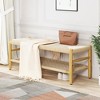 Hooseng Indoor Entryway Bench, Bohemian Style Woven Rope Long Bench with Solid Rubber Wood Legs, French Vanity Bed End Bench for Living Room, Bedroom - 3 of 4