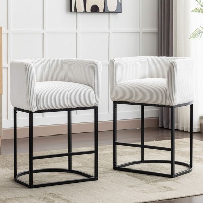 27.5" Counter Height Stools with Barrel Back and Arms,Modern Bar Stools Set of 2, Upholstered Seat Linen Kitchen Island Chair-Maison Boucle