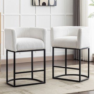 27.5" Counter Height Stools with Barrel Back and Arms,Modern Bar Stools Set of 2, Upholstered Seat Linen Kitchen Island Chair-Maison Boucle - 1 of 4