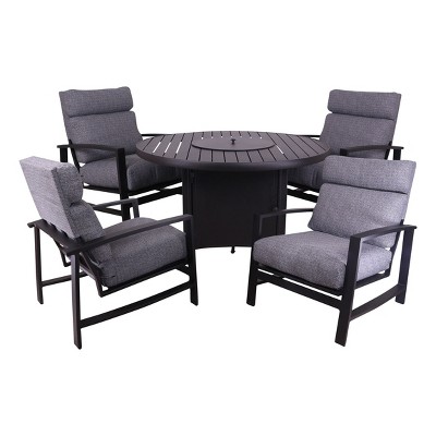 Courtyard Casual Santorini 5 pc Firepit Seating Group  Includes:  One 48" Round Firepit and four Club Chairs