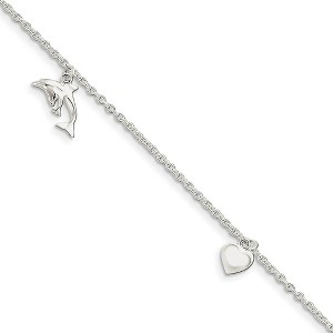 Black Bow Jewelry Sterling Silver 2mm Cable Chain, Dolphin Heart Star Anklet, 9-10 In - 1 of 3
