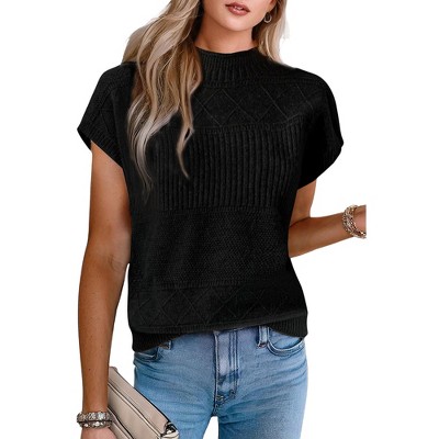 INSPIRE CHIC Women's Sleeveless Mock Neck Knitted Pullover Sweater Tops