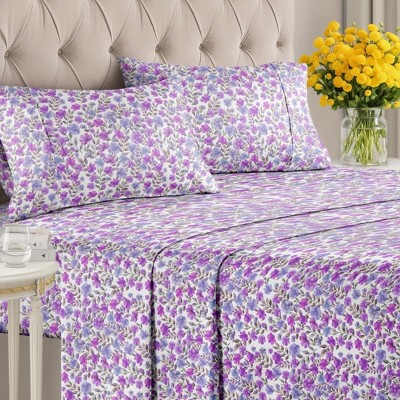 Luxuriously Soft 4-Piece Floral Sheet Set - Wrinkle-Resistant, Printed Pattern - CGK Linens