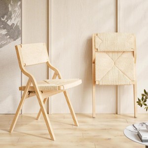 SEVOBAL Accent Chairs Foldable Wooden Chairs Woven Seat Rustic Accent Kitchen Dining Patio for Garden, Outdoors, Beige, 23.4"*34.3"*19" - 1 of 4